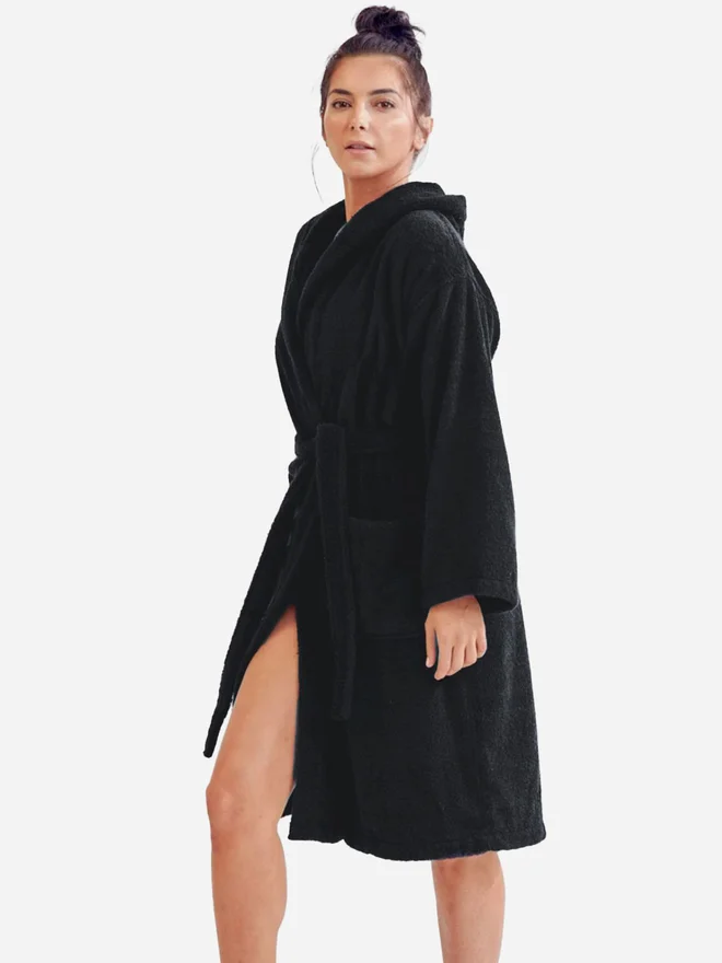 1Chase 1CHASE Hooded Bathrobe, Black, Small-Medium, UNISEX